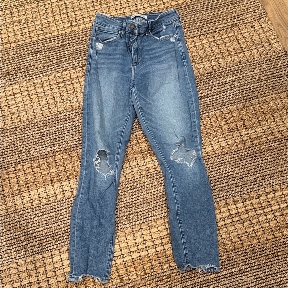 Abercrombie & Fitch Medium Blue Distressed High-Rise Skinny Jeans